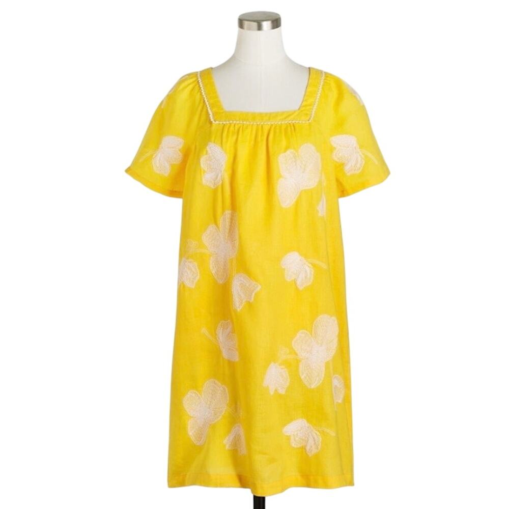 J. CREW 100% Linen Embroidered Oversized Floral Tunic Shift Dress Women’s XXS
